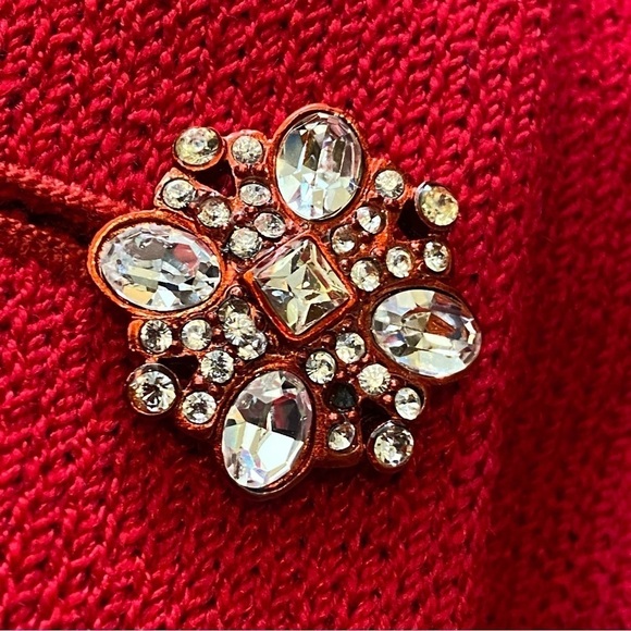 ST. JOHN Women Red 2-Piece Rhinestone Buttons Wool Jacket Pants Size 10/12 - Picture 12 of 12